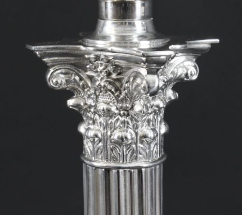 fig 3. Antique Large Victorian Silver Plated Corinthian Column Table Lamp 19th C