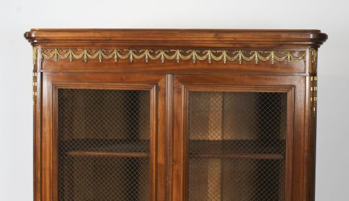 fig 6. Antique French Empire 2 door Walnut Bookcase Bibliotheque 19th C