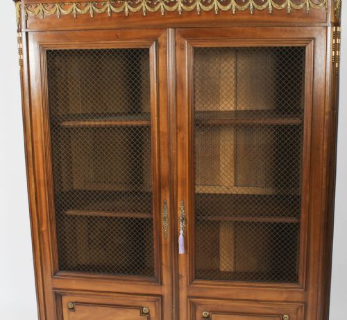 fig 7. Antique French Empire 2 door Walnut Bookcase Bibliotheque 19th C