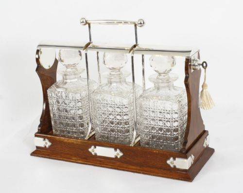 ANTIQUE VICTORIAN ENGLISH SILVER PLATED 3 BOTTLE TANTALUS BY HOBBS CO C1870 - ADDITIONAL PHOTO 6