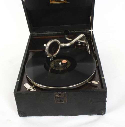 fig 1. Antique Portable HMV Gramophone Mod 101 Black Circa 1929