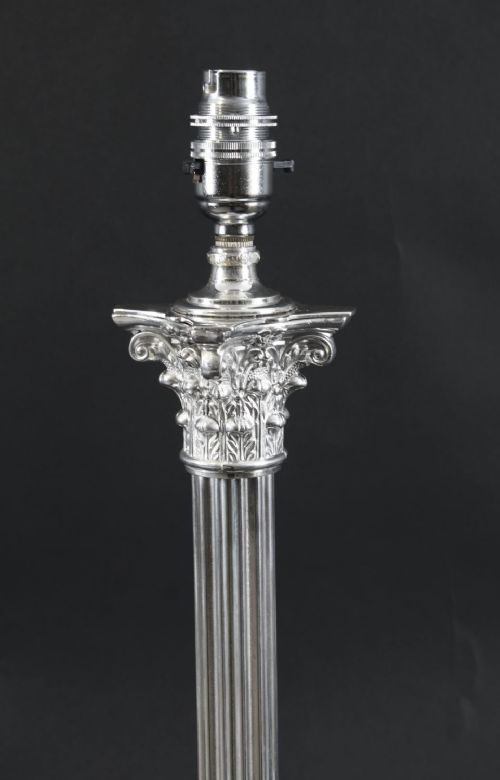 fig 2. Antique Victorian Silver Plate Corinthian Column Table Lamp 19th C