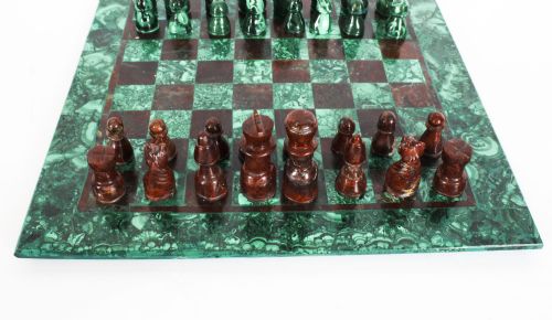 fig 1. Antique Malachite & Bloodstone Chess Set with Malachite Board C1900