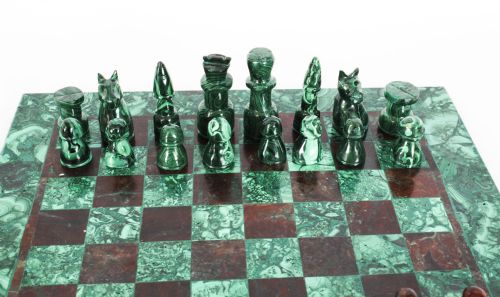 fig 2. Antique Malachite & Bloodstone Chess Set with Malachite Board C1900