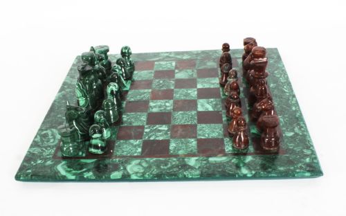 fig 3. Antique Malachite & Bloodstone Chess Set with Malachite Board C1900
