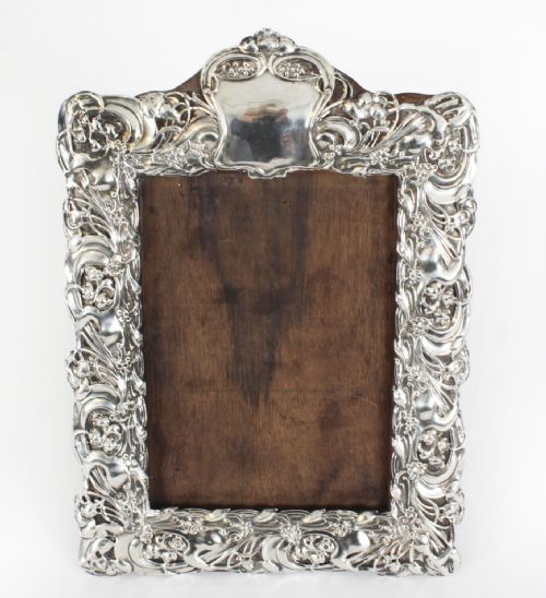 ANTIQUE LARGE ART NOUVEAU STERLING SILVER PHOTO FRAME DATED 1904 21X31CM