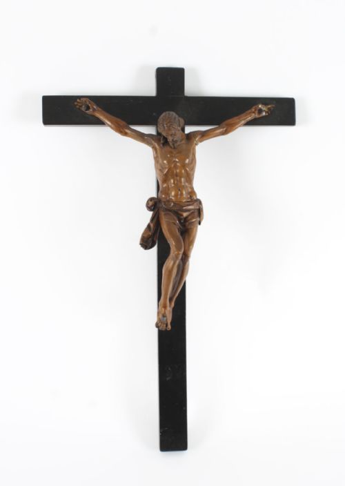 Antique Italian Patinated Box-wood Corpus Christi Altar Cross 17th C