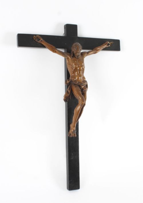 fig 1. Antique Italian Patinated Box-Wood Corpus Christi Altar Cross 17th C