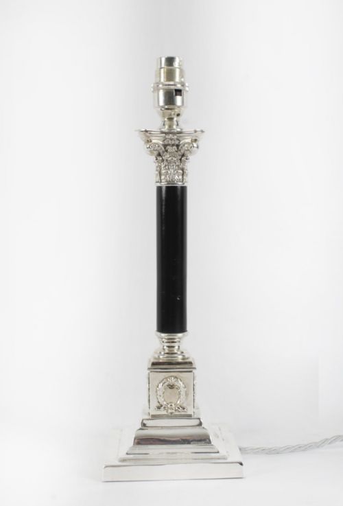 fig 1. Antique Victorian Corinthian Column Silver Plated Table Lamp 19th C