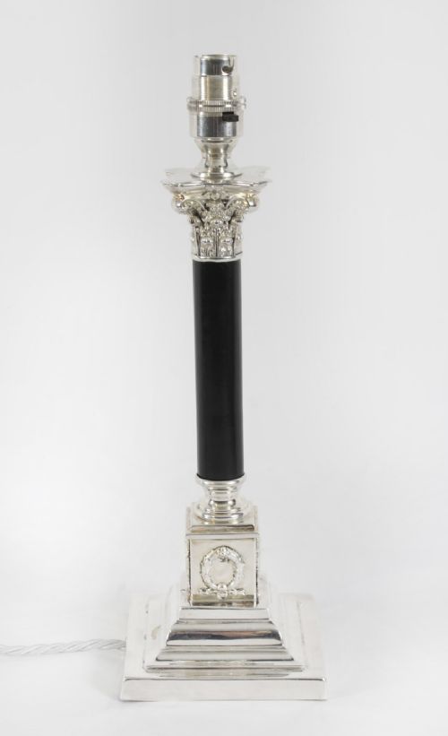 fig 3. Antique Victorian Corinthian Column Silver Plated Table Lamp 19th C