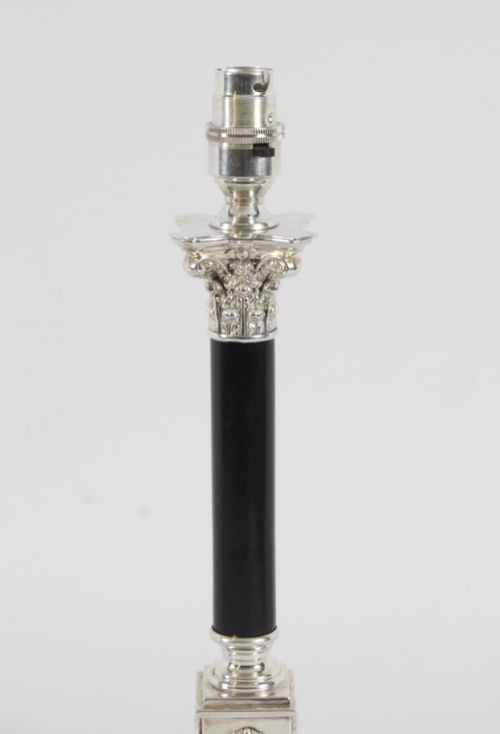 fig 5. Antique Victorian Corinthian Column Silver Plated Table Lamp 19th C