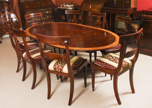 fig 2. Antique Oval Inlaid Regency Dining Table & Leaf 19th Century