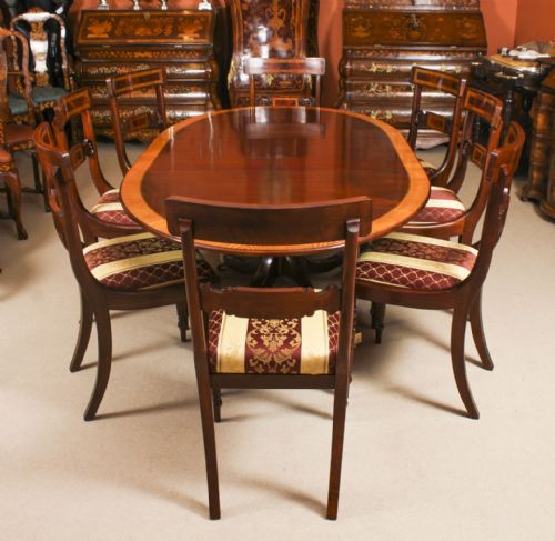 fig 3. Antique Oval Inlaid Regency Dining Table & Leaf 19th Century