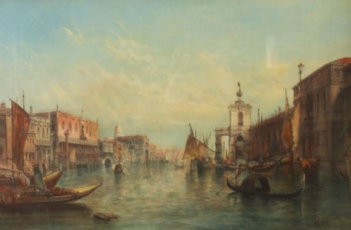 fig 2. A pair of 19th-century oil paintings depicting the Grand Canal in Venice, framed in ornate gilded frames.