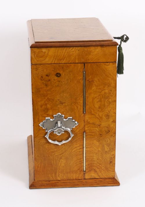 ANTIQUE POLLARD OAK THREE CRYSTAL DECANTER TANTALUS DRY BAR HUMIDOR 19TH C - ADDITIONAL PHOTO 7