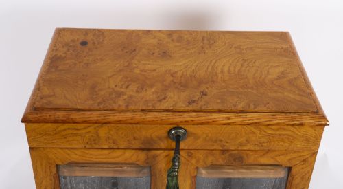 ANTIQUE POLLARD OAK THREE CRYSTAL DECANTER TANTALUS DRY BAR HUMIDOR 19TH C - ADDITIONAL PHOTO 8