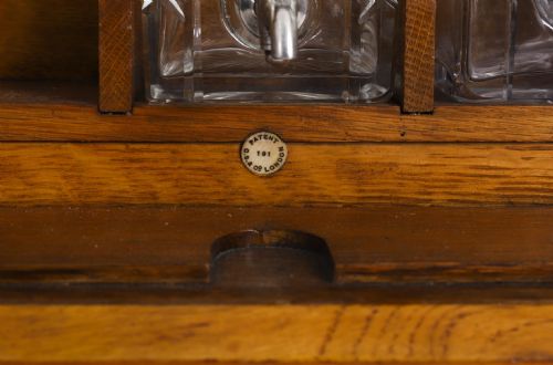 ANTIQUE POLLARD OAK THREE CRYSTAL DECANTER TANTALUS DRY BAR HUMIDOR 19TH C - ADDITIONAL PHOTO 16