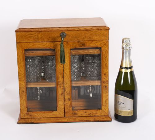 ANTIQUE POLLARD OAK THREE CRYSTAL DECANTER TANTALUS DRY BAR HUMIDOR 19TH C - ADDITIONAL PHOTO 18