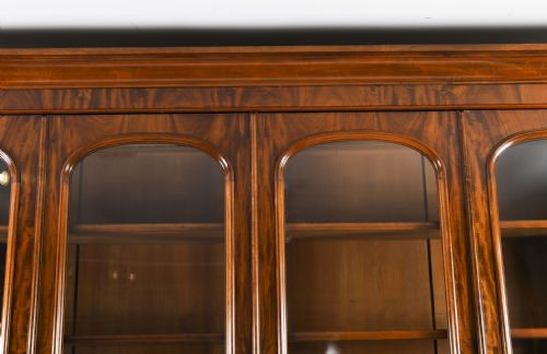fig 2. Antique Victorian Four-Door Flame Mahogany Library Bookcase 19th Century