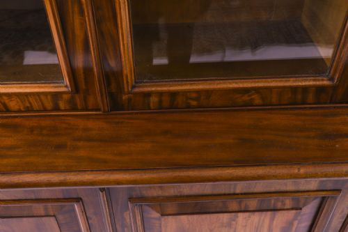 fig 3. Antique Victorian Four-Door Flame Mahogany Library Bookcase 19th Century