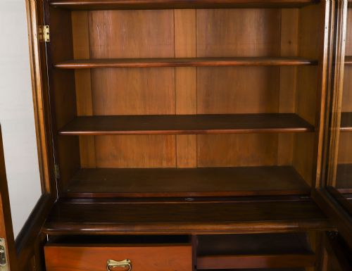 fig 6. Antique Victorian Four-Door Flame Mahogany Library Bookcase 19th Century