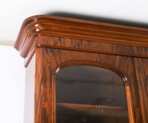 fig 7. Antique Victorian Four-Door Flame Mahogany Library Bookcase 19th Century