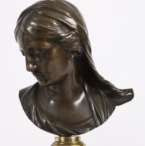 fig 3. Antique Pair Italian Bronze Busts of Dionysus and Ariadne 19th Century