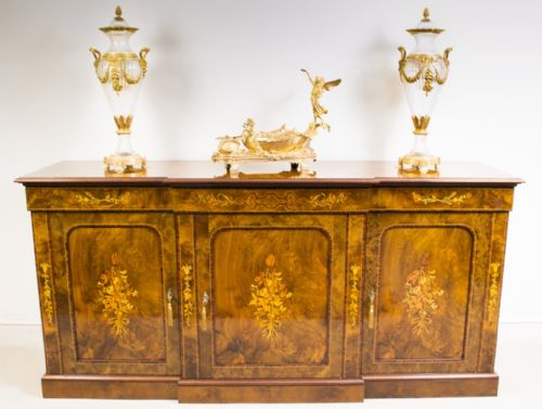 ANTIQUE BURR WALNUT MARQUETRY 3 DOOR SIDEBOARD EARLY 20TH CENTURY - ADDITIONAL PHOTO 1