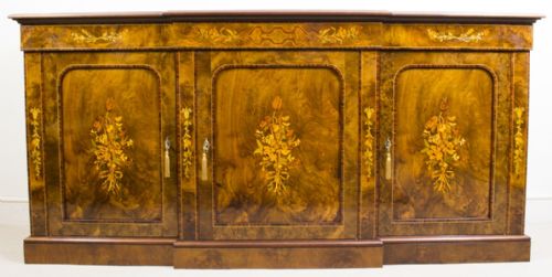 ANTIQUE BURR WALNUT MARQUETRY 3 DOOR SIDEBOARD EARLY 20TH CENTURY - ADDITIONAL PHOTO 2