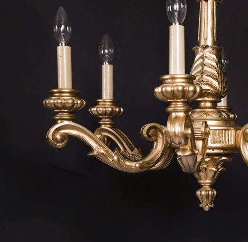 ANTIQUE PAIR OF ENGLISH GILTWOOD SIX BRANCH CHANDELIERS CIRCA 1920 20TH C - ADDITIONAL PHOTO 3