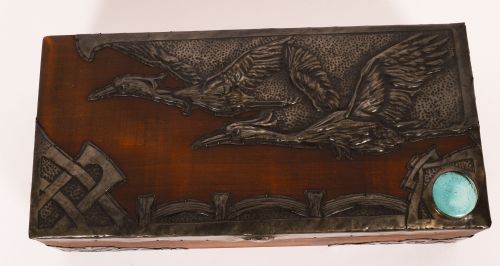 fig 2. Antique Art & Crafts Cedar Wood Pewter Box / Casket 19th Century