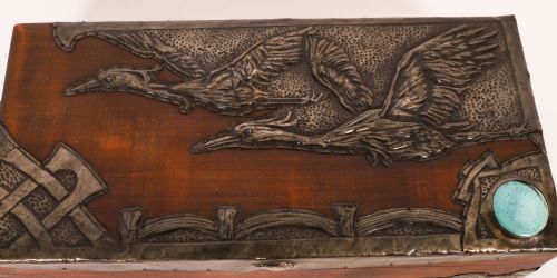 fig 5. Antique Art & Crafts Cedar Wood Pewter Box / Casket 19th Century