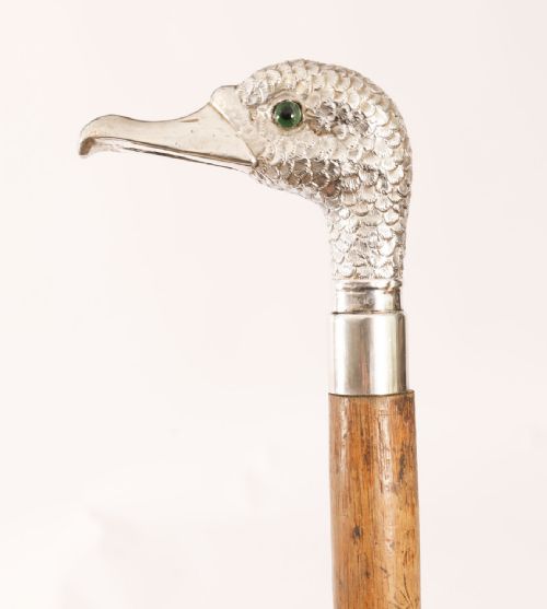 fig 2. Antique Walking Stick Cane Silver Duck Head Handle dated 1909 94cm 37inches