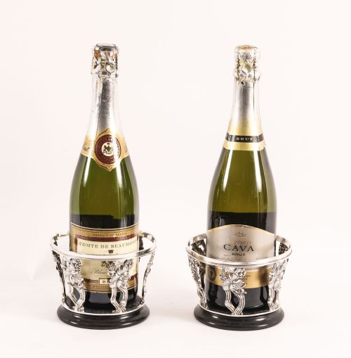 fig 1. Antique Pair Silver Plated Wine Bottle Coasters Circa 1900