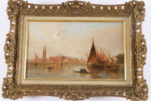 fig 1. Antique Pair Oil Paintings Doges Palace & Dogana Venice Alfred Pollentine 19th C