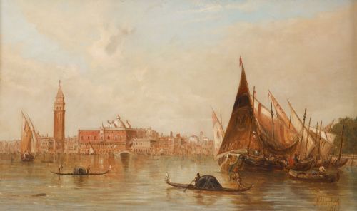 fig 2. Antique Pair Oil Paintings Doges Palace & Dogana Venice Alfred Pollentine 19th C