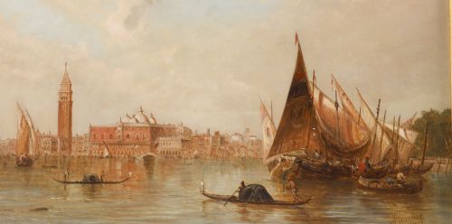 fig 3. Antique Pair Oil Paintings Doges Palace & Dogana Venice Alfred Pollentine 19th C