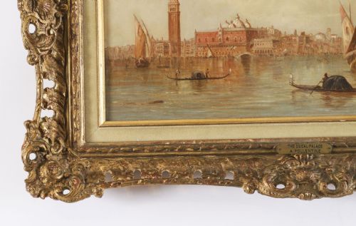fig 4. Antique Pair Oil Paintings Doges Palace & Dogana Venice Alfred Pollentine 19th C