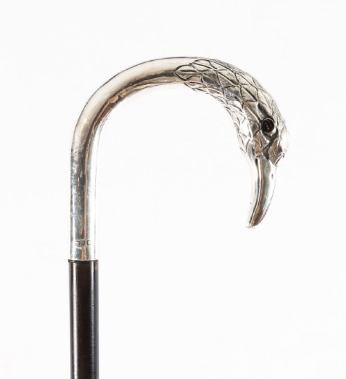fig 2. Antique Sterling Silver Bird Walking Stick Cane London 1914 90cm 35.5 Inches