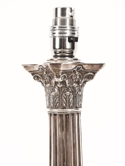ANTIQUE STERLING SILVER CORINTHIAN COLUMN TABLE LAMP GOLDSMITHS 1899 19TH C - ADDITIONAL PHOTO 1