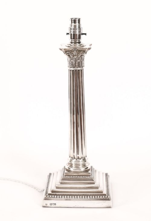 ANTIQUE STERLING SILVER CORINTHIAN COLUMN TABLE LAMP GOLDSMITHS 1899 19TH C - ADDITIONAL PHOTO 3
