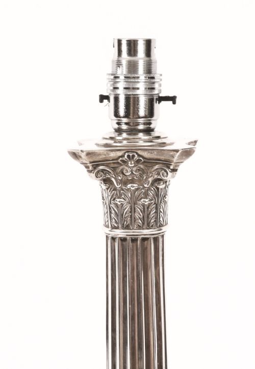 ANTIQUE STERLING SILVER CORINTHIAN COLUMN TABLE LAMP GOLDSMITHS 1899 19TH C - ADDITIONAL PHOTO 4
