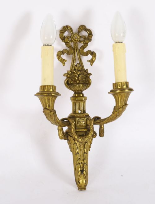 fig 1. Antique Pair of French Louis Revival 2 Branch Ormolu Wall Lights C1860