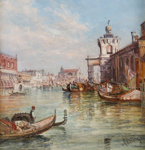 ANTIQUE PAINTING LA DOGANA VENICE ALFRED POLLENTINE 19TH CENTURY - ADDITIONAL PHOTO 2