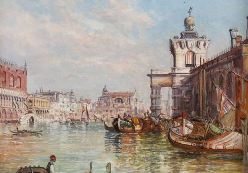 ANTIQUE PAINTING LA DOGANA VENICE ALFRED POLLENTINE 19TH CENTURY - ADDITIONAL PHOTO 3