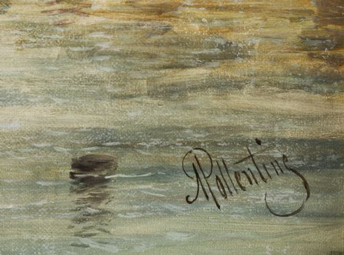 ANTIQUE PAINTING LA DOGANA VENICE ALFRED POLLENTINE 19TH CENTURY - ADDITIONAL PHOTO 5