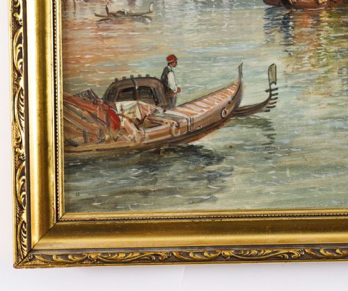 ANTIQUE PAINTING LA DOGANA VENICE ALFRED POLLENTINE 19TH CENTURY - ADDITIONAL PHOTO 7