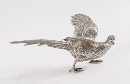 fig 1. Antique Pair Sterling Silver Pheasants Edward Barnard & Sons London 1893 19th C