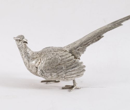 fig 3. Antique Pair Sterling Silver Pheasants Edward Barnard & Sons London 1893 19th C