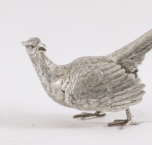 fig 4. Antique Pair Sterling Silver Pheasants Edward Barnard & Sons London 1893 19th C